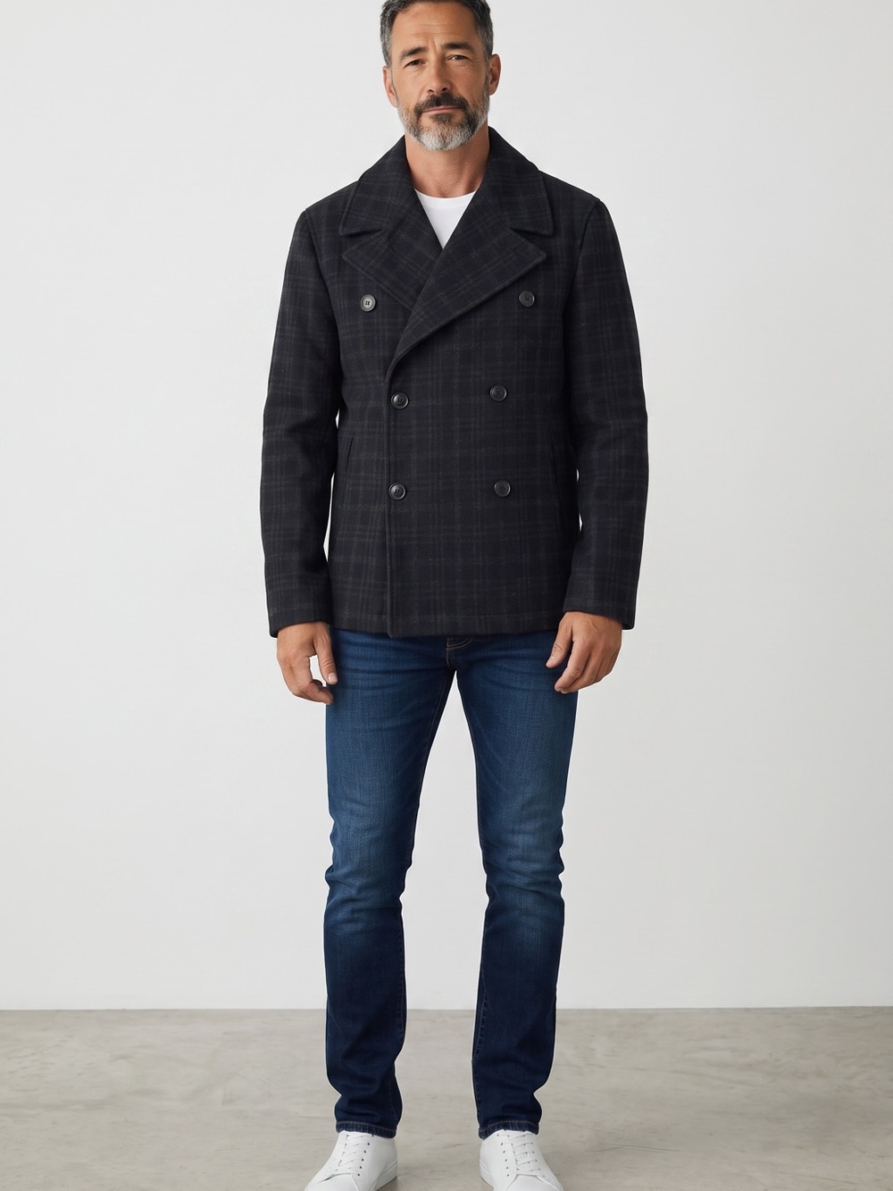 The Normal Brand Lan Navy Plaid Wool Blend Peacoat Jacket Medium NWOT - Picture 2 of 12